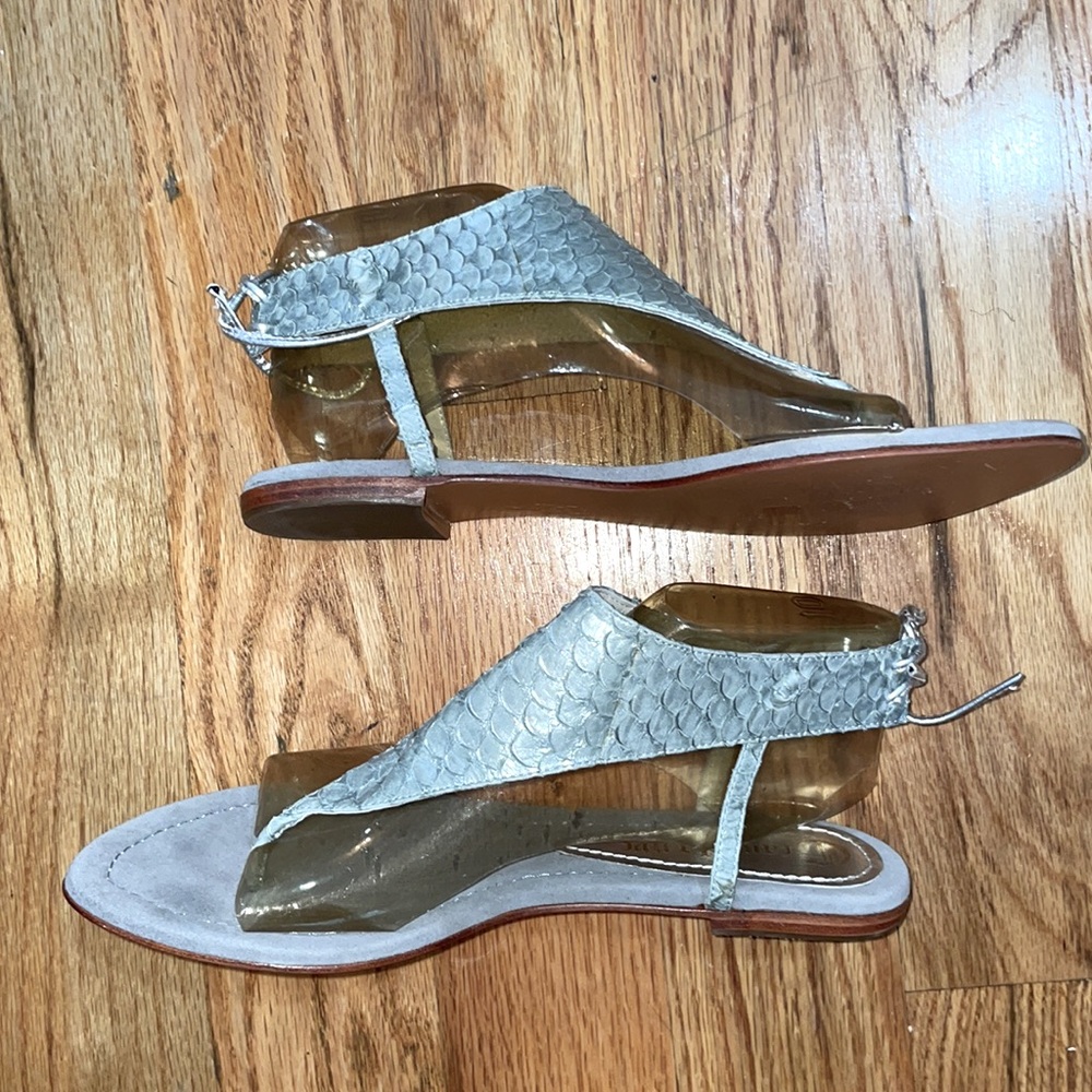 NEW Boho Candela scalloped mermaid scales  leather silver thong sandal 10